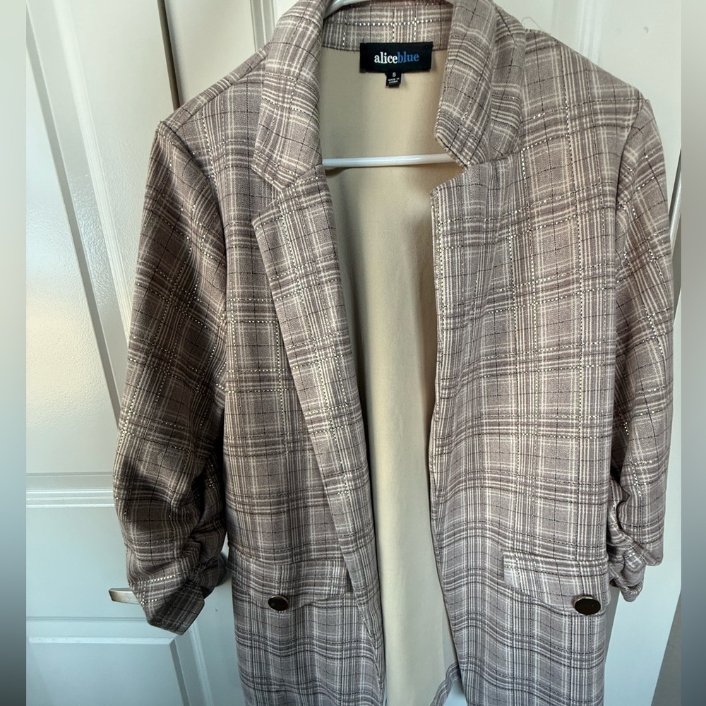 Alice Blue Checkered Blazer in Gray and Cream